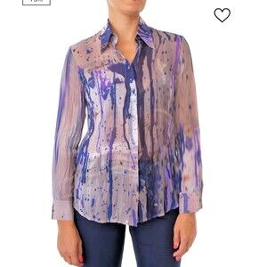 Apriori by Escada Women's Purple/Gray Abstract Print Long Sleeve Blouse SZ 10
